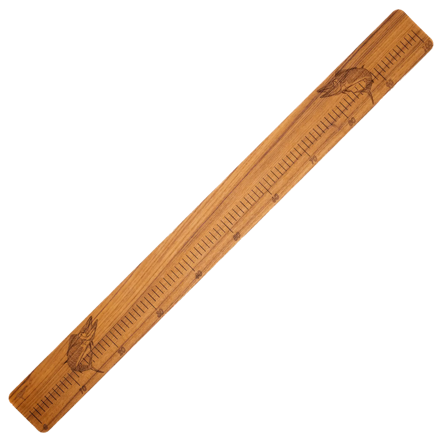 Laser-Engraved Teak Fish Ruler, Wahoo (50cm, 80cm, 100cm)