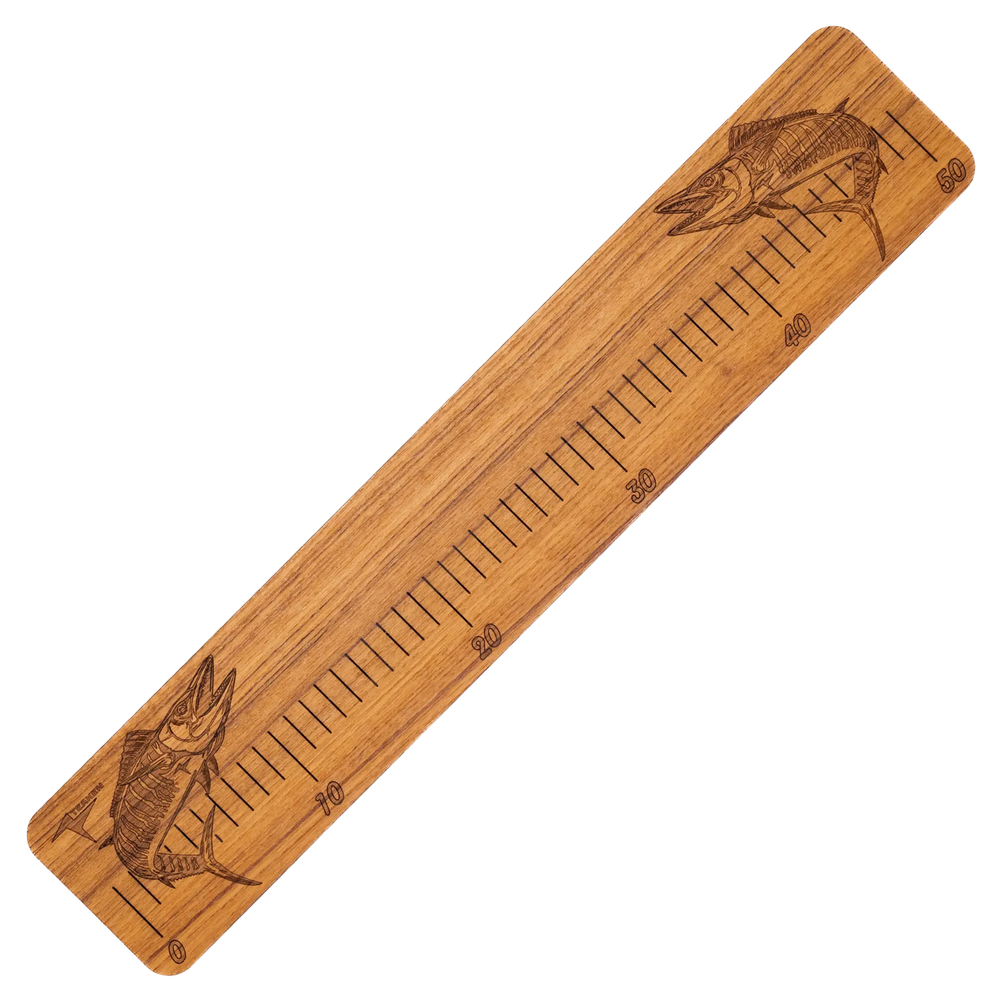 Laser-Engraved Teak Fish Ruler, Wahoo (50cm, 80cm, 100cm)