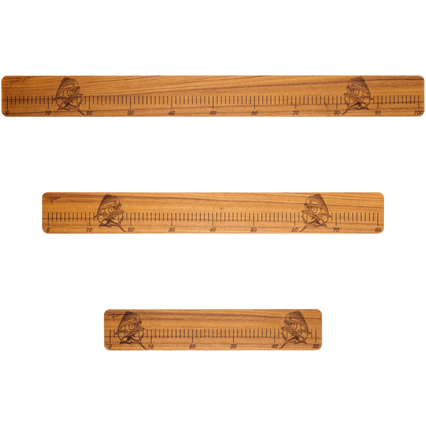 Laser-Engraved Teak Fish Ruler, Mahi Mahi (50cm, 80cm, 100cm)