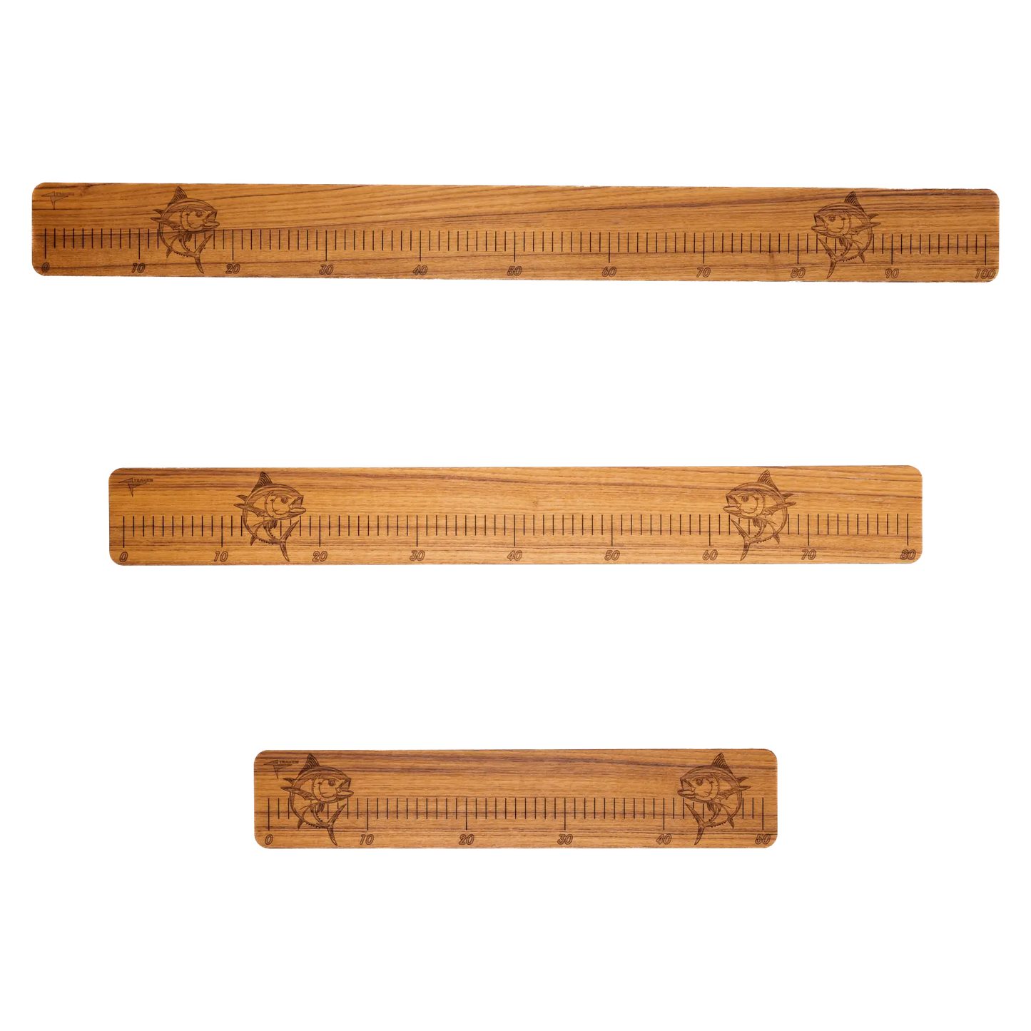 Laser-Engraved Teak Fish Ruler, Tuna (50cm, 80cm, 100cm)
