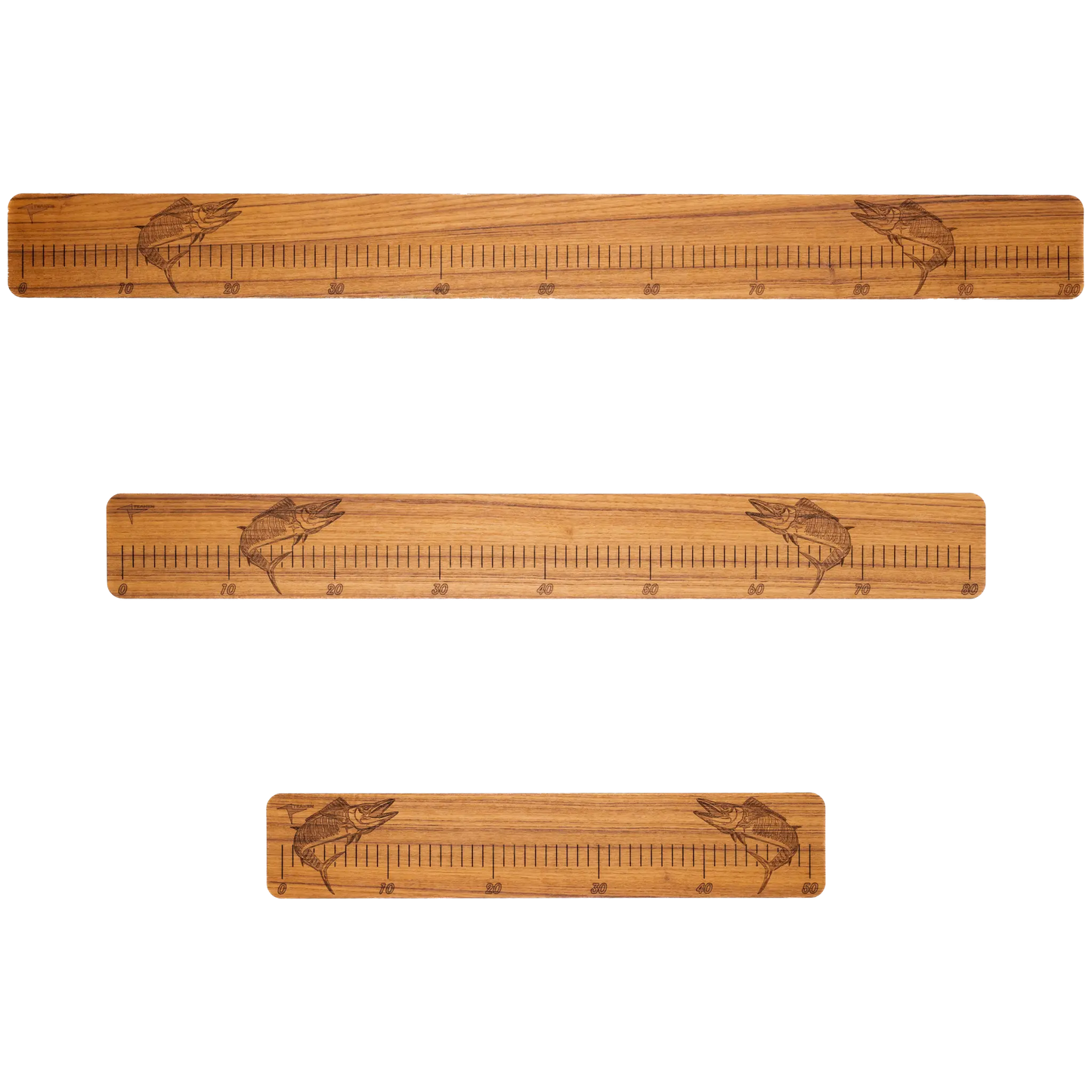 Laser-Engraved Teak Fish Ruler, Wahoo (50cm, 80cm, 100cm)