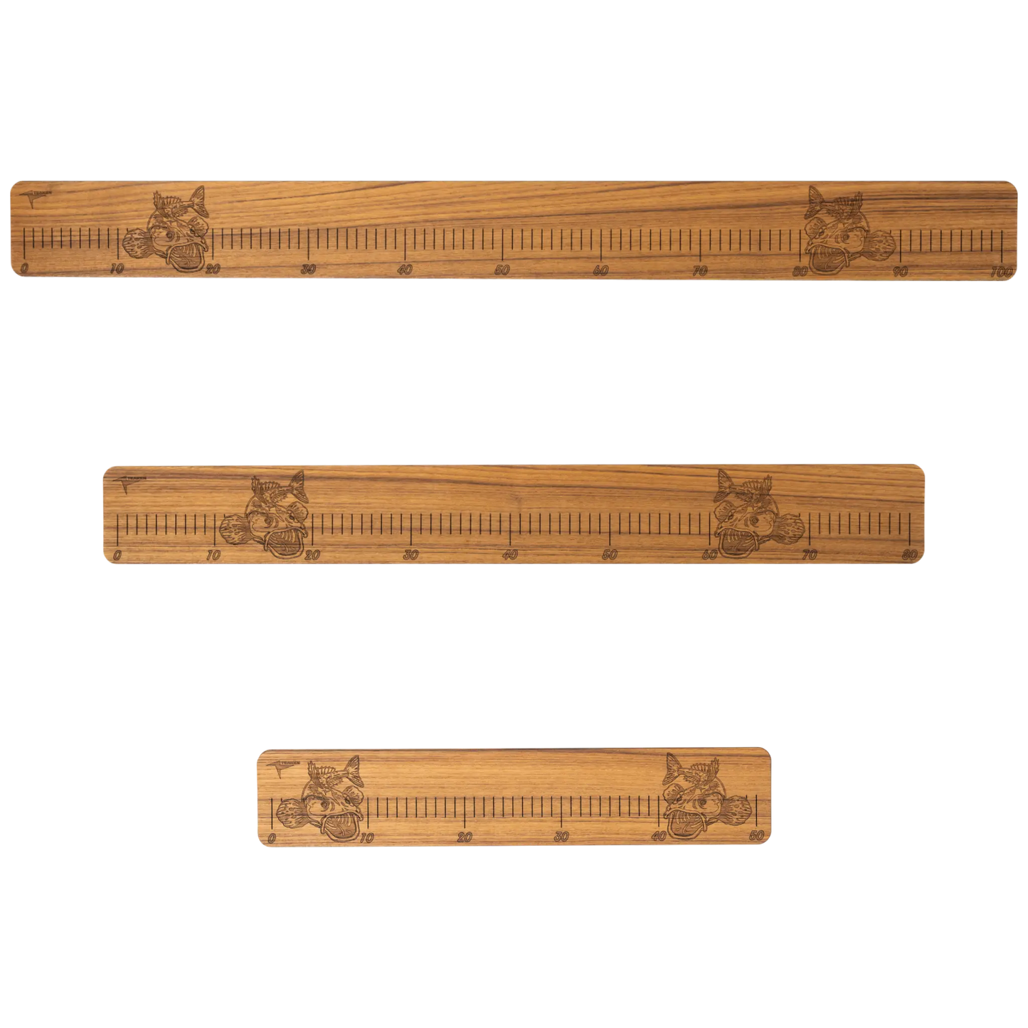 Laser-Engraved Teak Fish Ruler, Flathead (50cm, 80cm, 100cm)