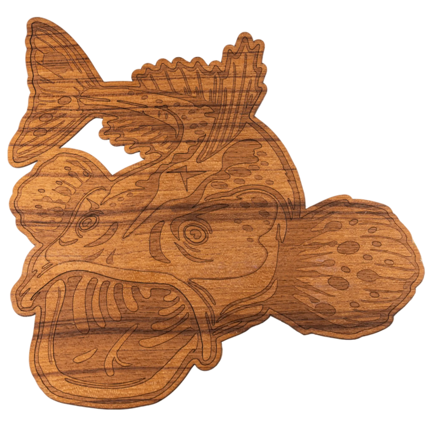 Laser-Engraved Teak Fish Sticker/Decal, Flathead