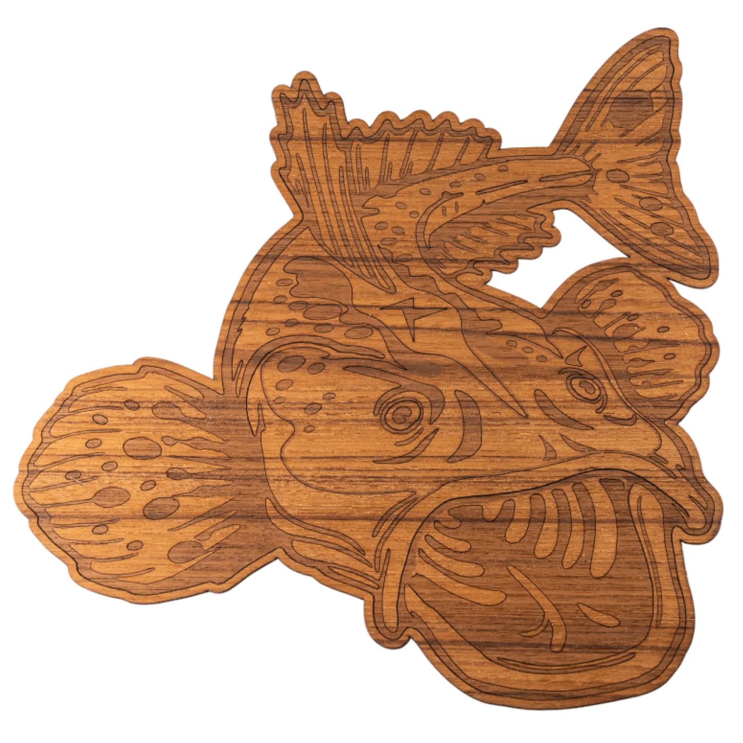Laser-Engraved Teak Fish Sticker/Decal, Flathead