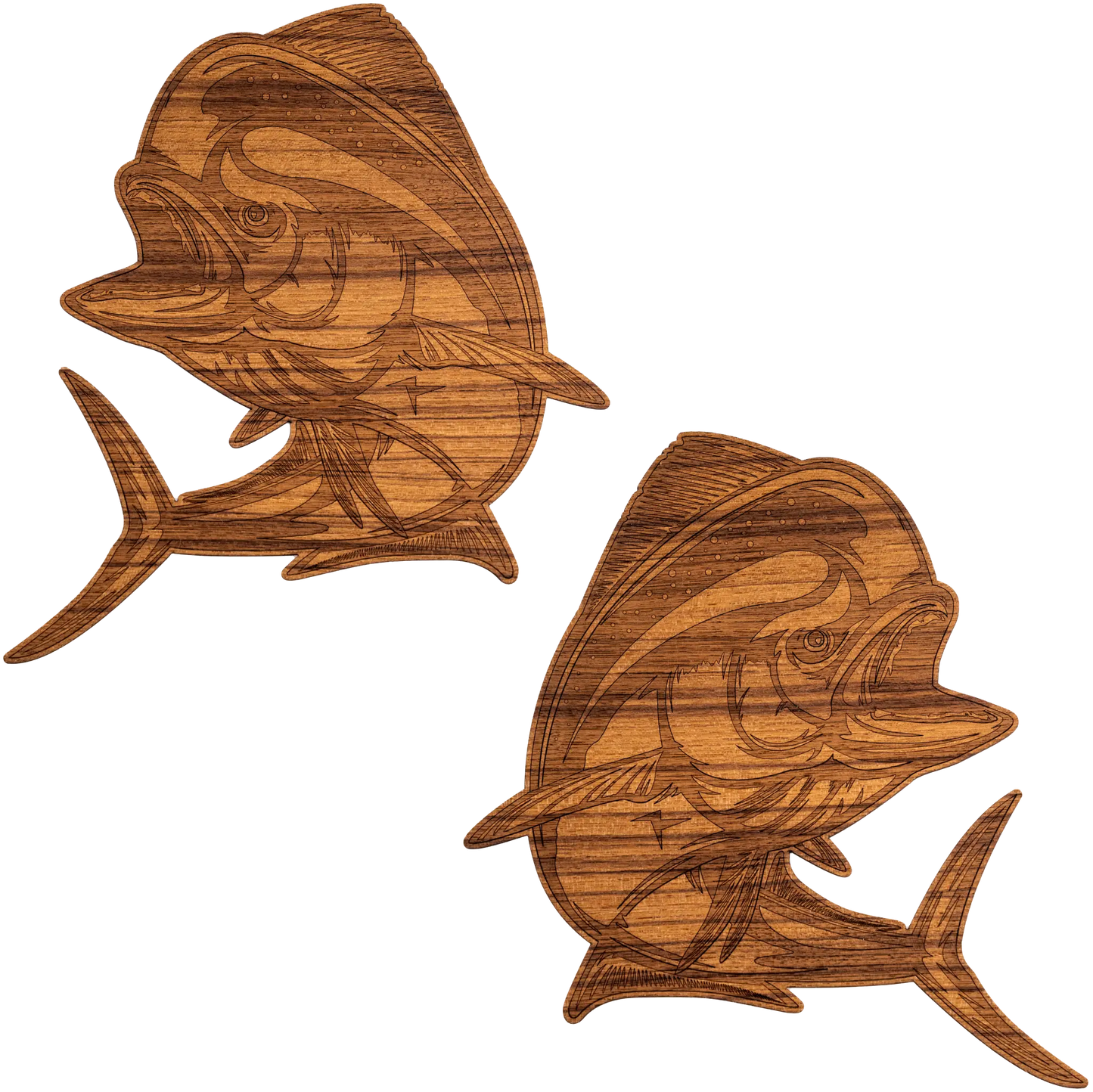 Laser-Engraved Teak Fish Sticker/Decal, Mahi Mahi