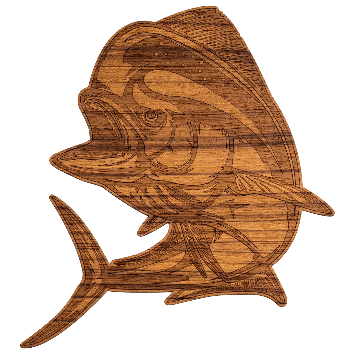 Laser-Engraved Teak Fish Sticker/Decal, Mahi Mahi