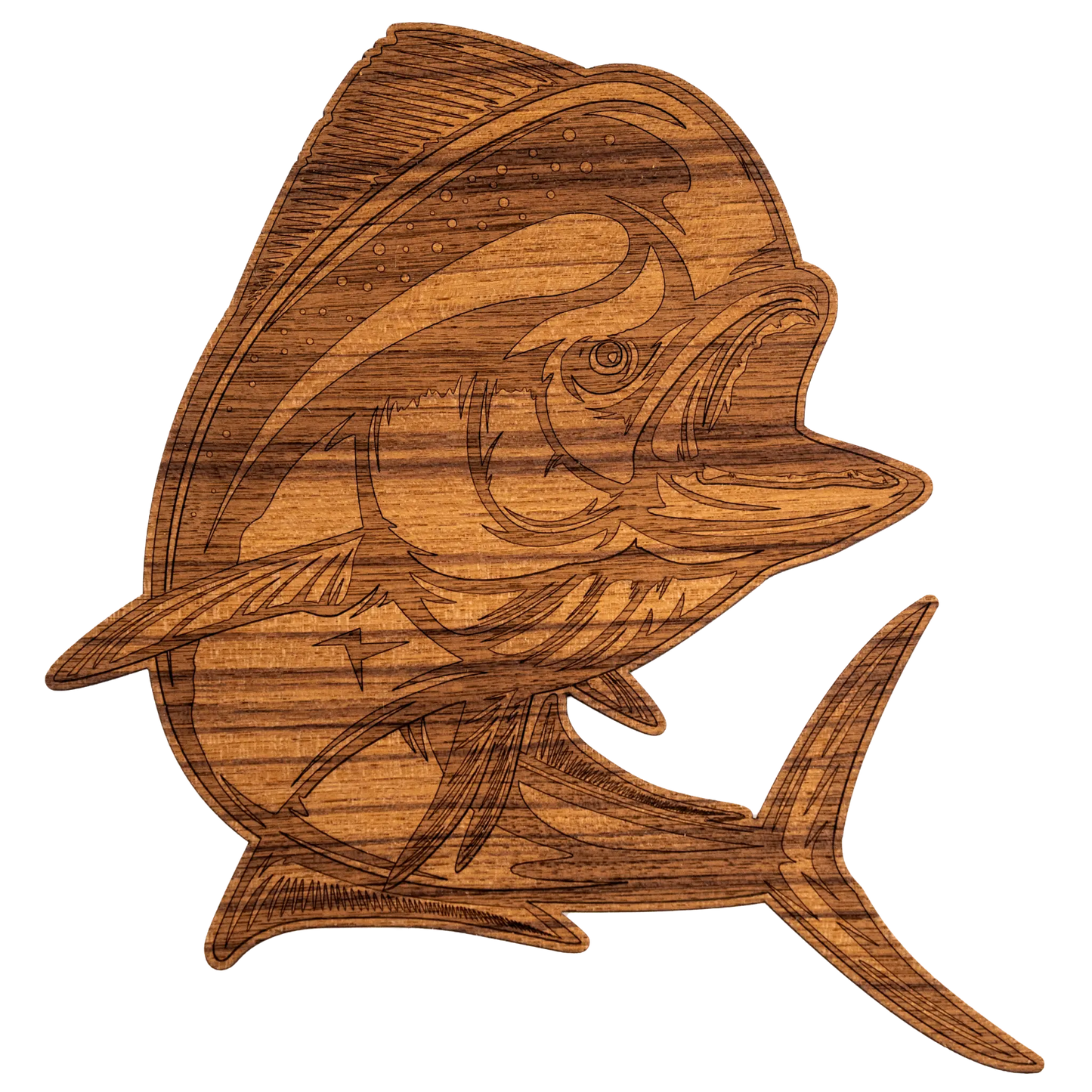 Laser-Engraved Teak Fish Sticker/Decal, Mahi Mahi