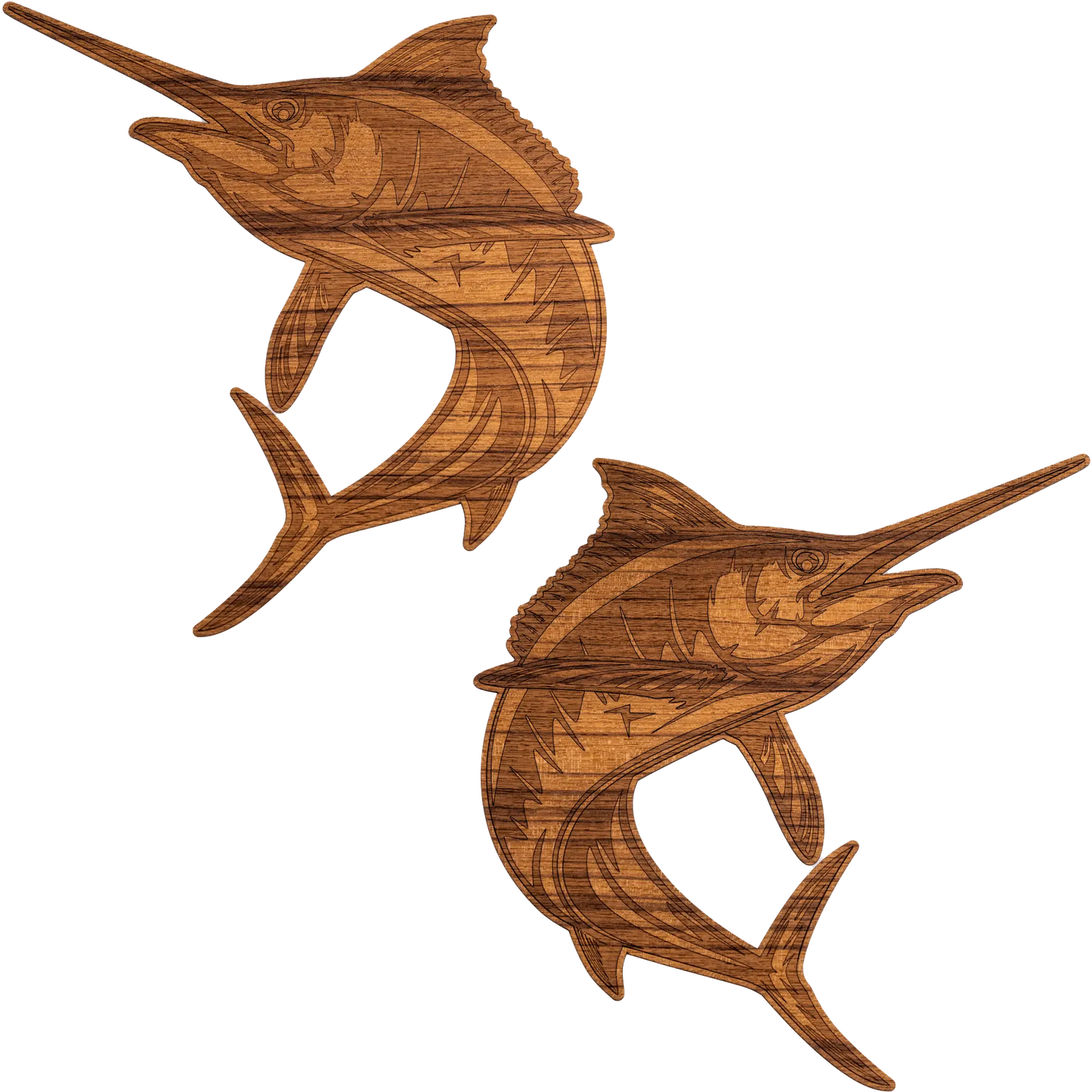 Laser-Engraved Teak Fish Sticker/Decal, Marlin
