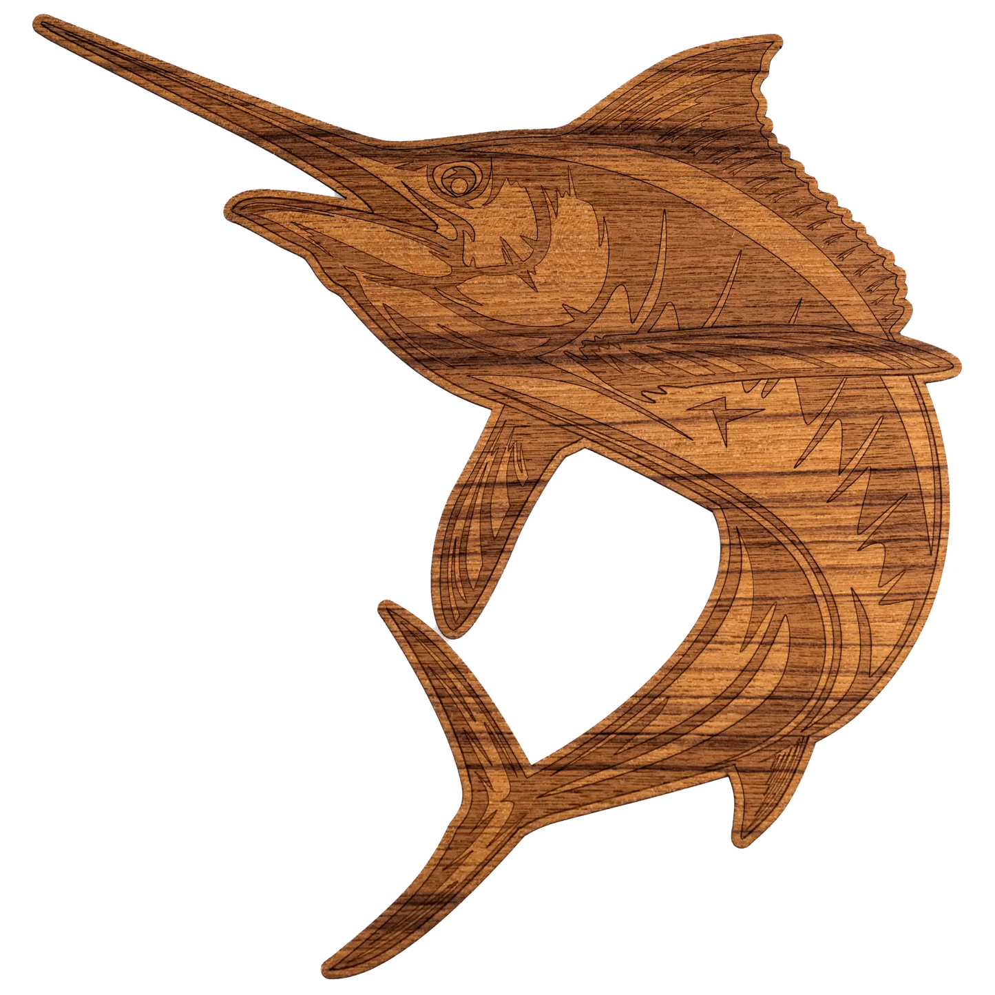 Laser-Engraved Teak Fish Sticker/Decal, Marlin