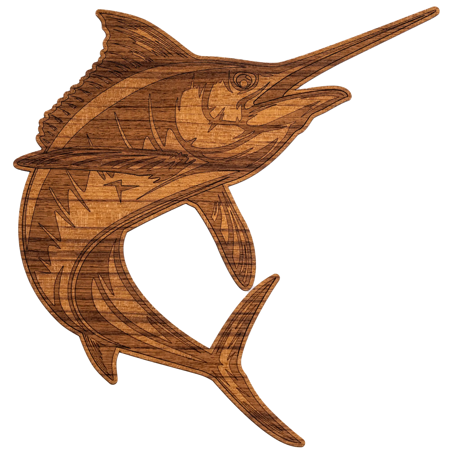 Laser-Engraved Teak Fish Sticker/Decal, Marlin