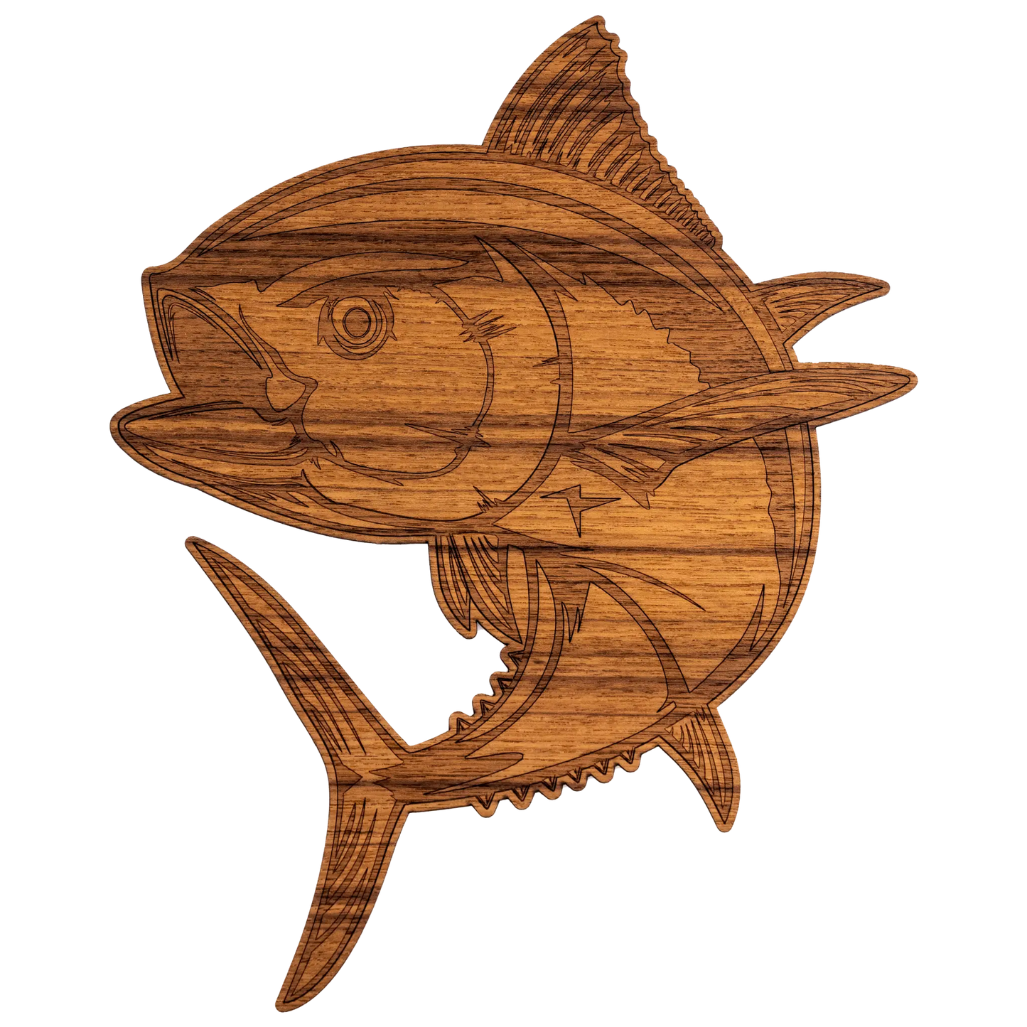 Laser-Engraved Teak Fish Sticker/Decal, Tuna