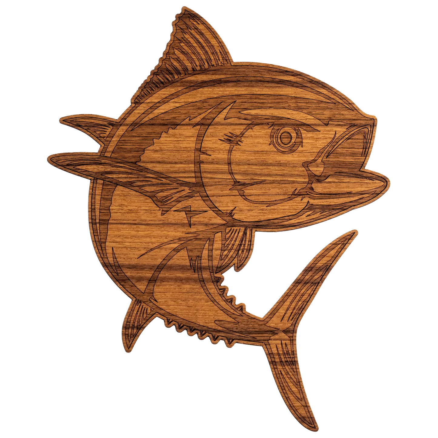 Laser-Engraved Teak Fish Sticker/Decal, Tuna