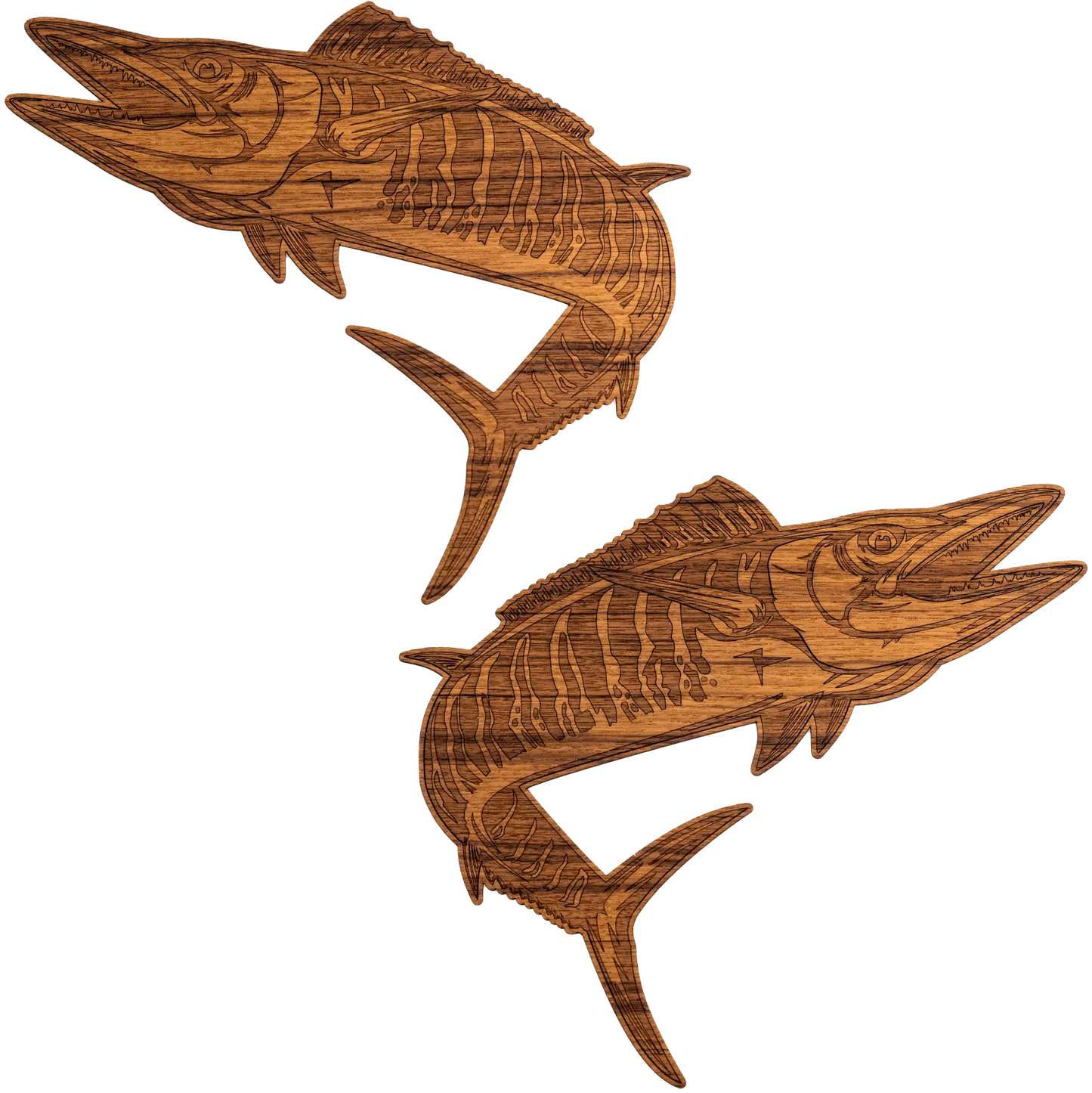 Laser-Engraved Teak Fish Sticker/Decal, Wahoo