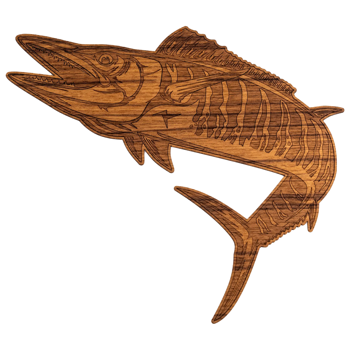 Laser-Engraved Teak Fish Sticker/Decal, Wahoo