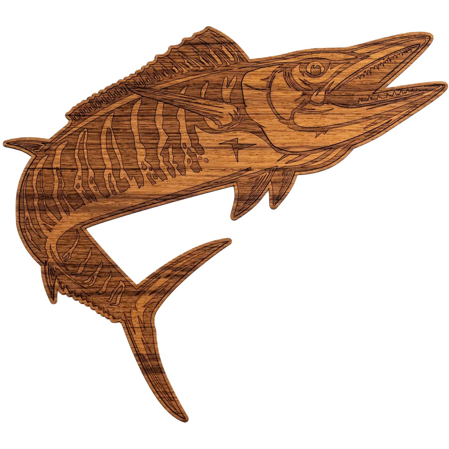 Laser-Engraved Teak Fish Sticker/Decal, Wahoo