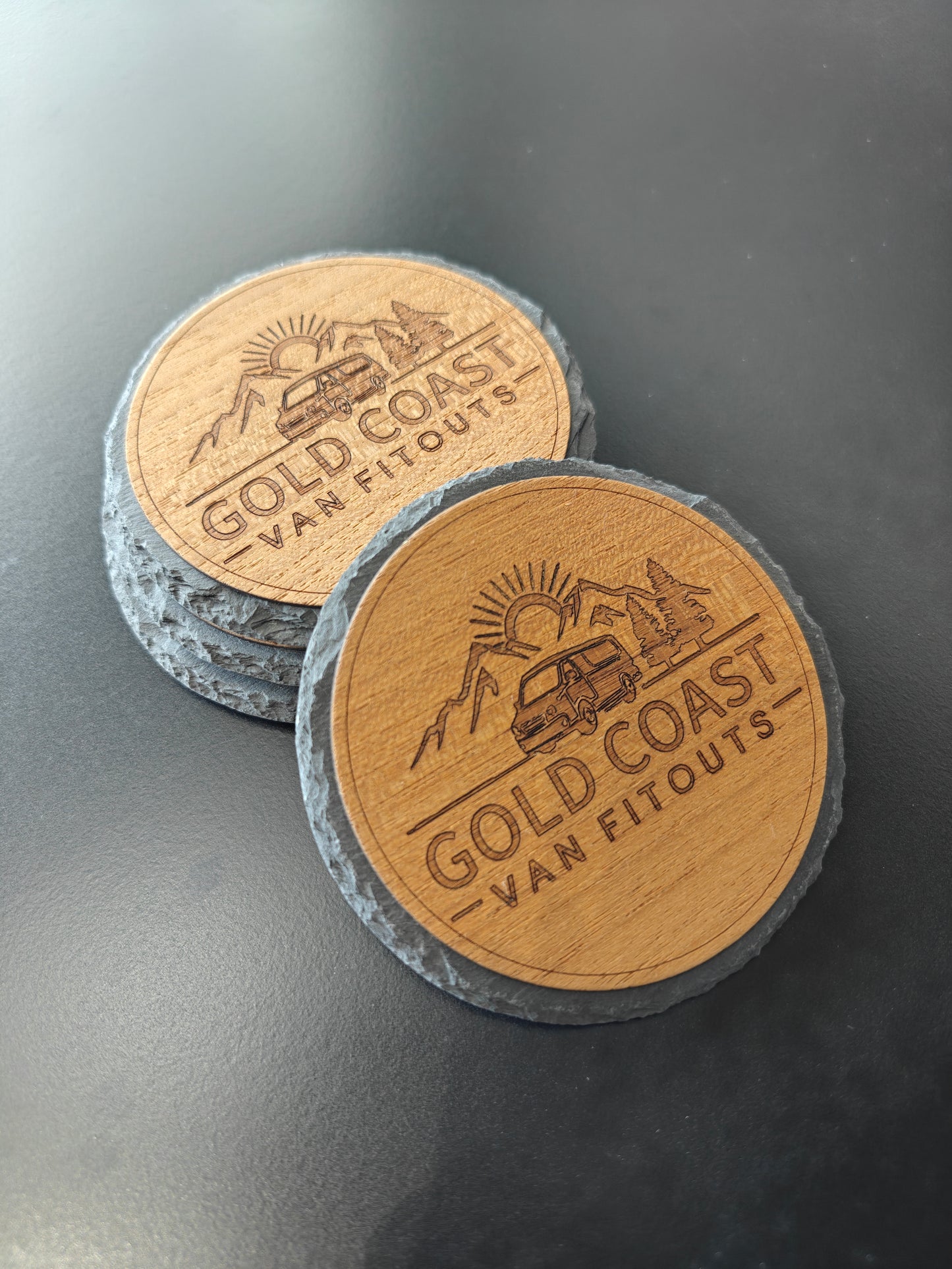 Coasters and Mats - Teak & Slate - Custom engraving