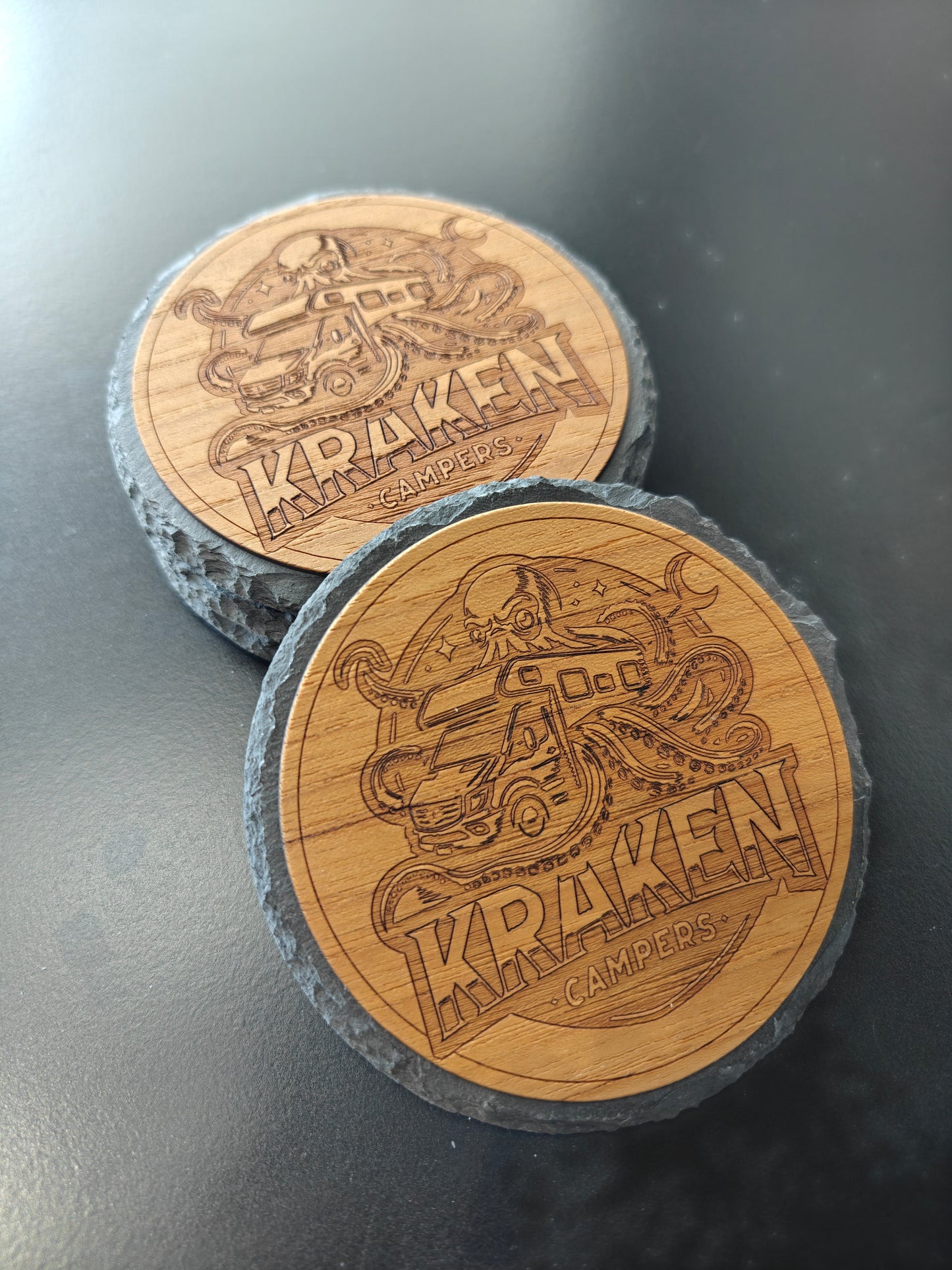 Coasters and Mats - Teak & Slate - Custom engraving