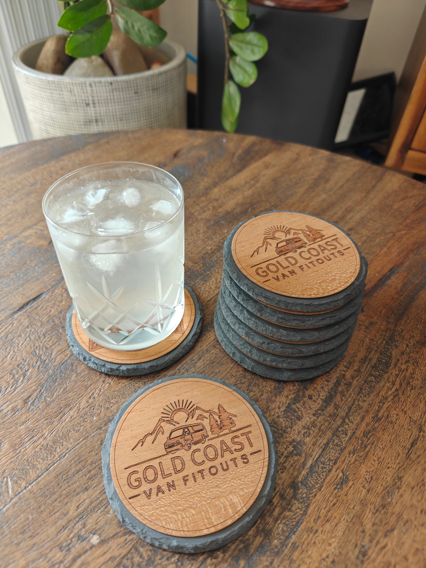 Coasters and Mats - Teak & Slate - Custom engraving