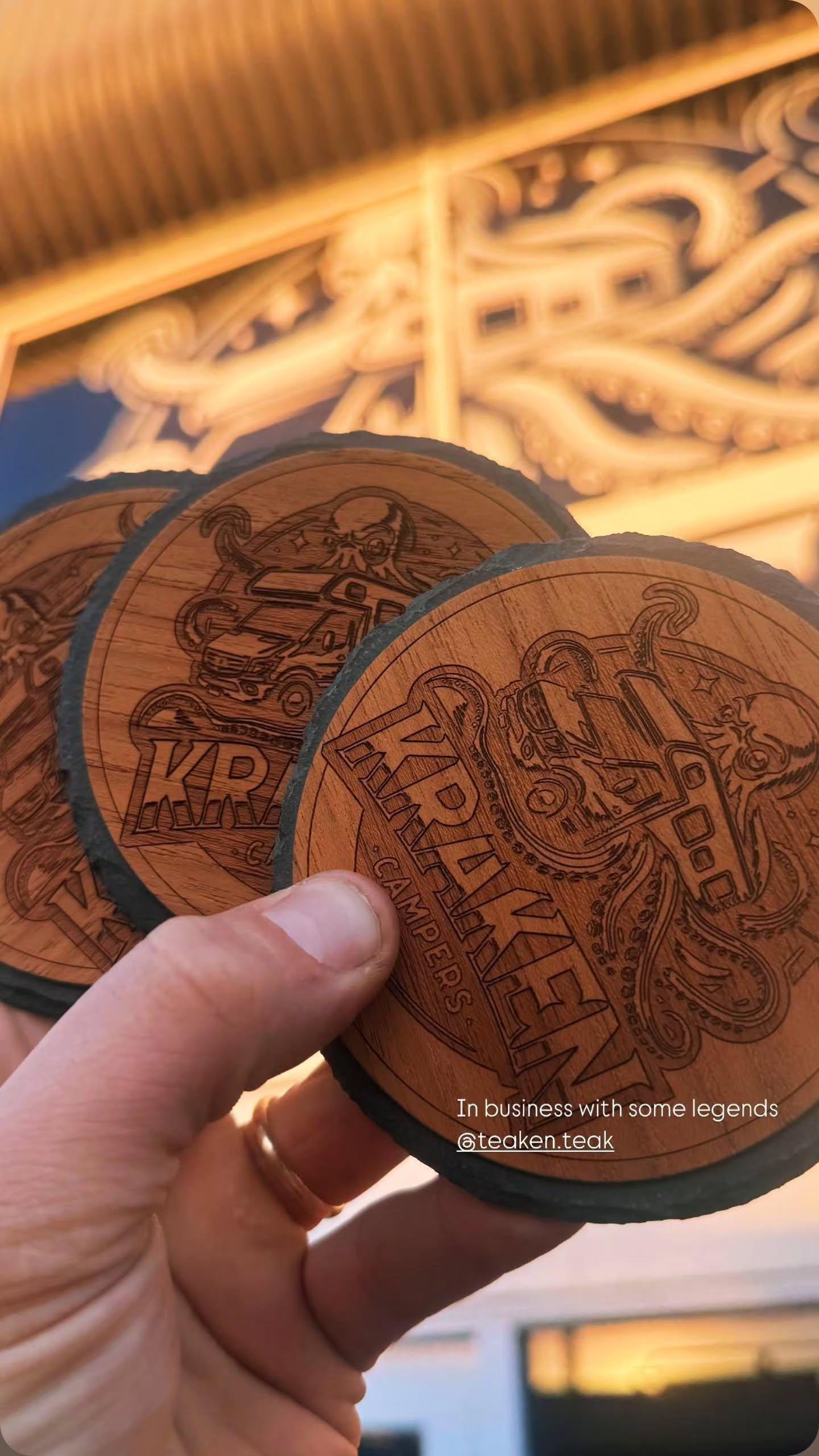 Coasters and Mats - Teak & Slate - Custom engraving